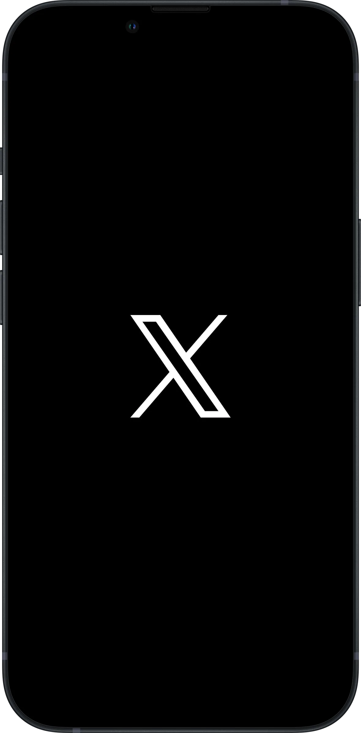 iPhoneにXのロゴと黒い背景が表示されている。
